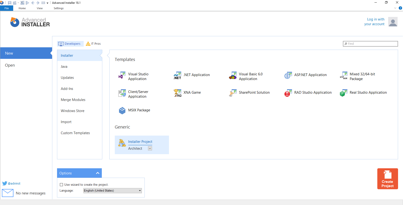 screenshot of Advanced Installer